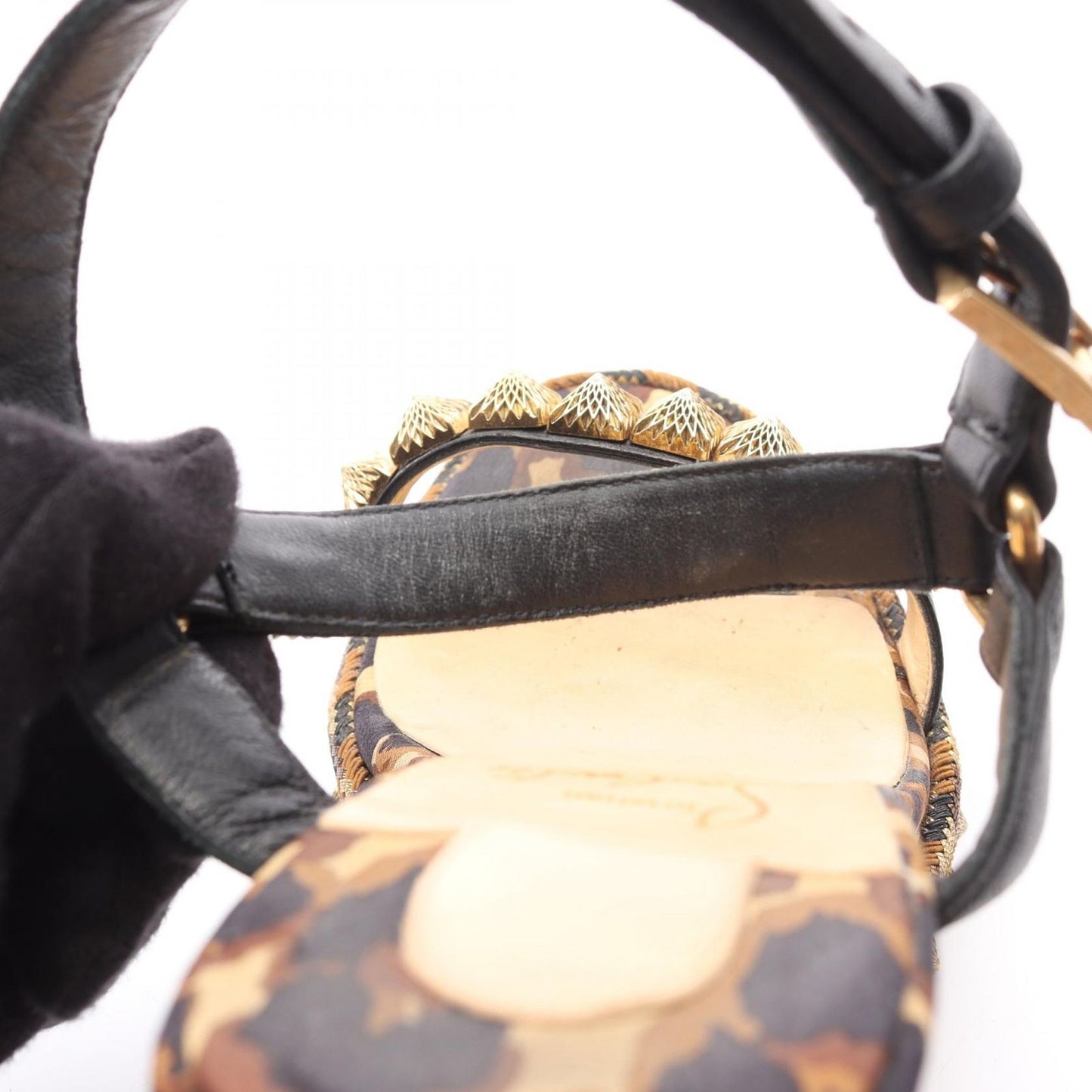 Christian Louboutin Brown & Black Leather Wedge Sandals - Size 35