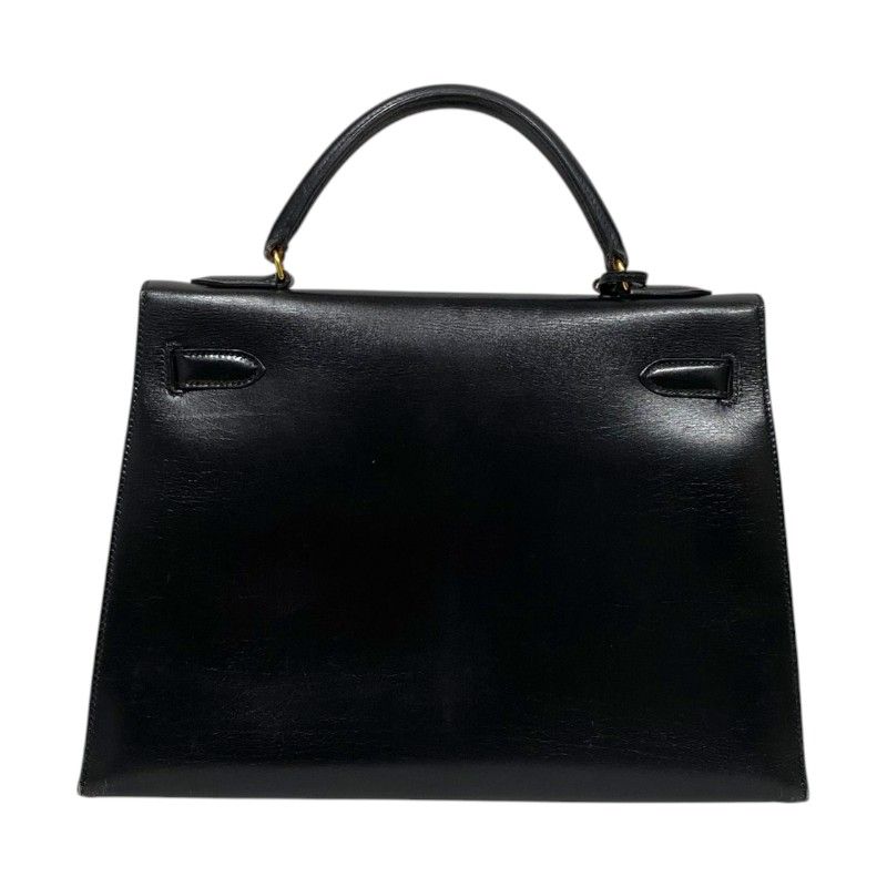 HERMES Kelly 32 Black Box Calf Handbag with Gold Hardware