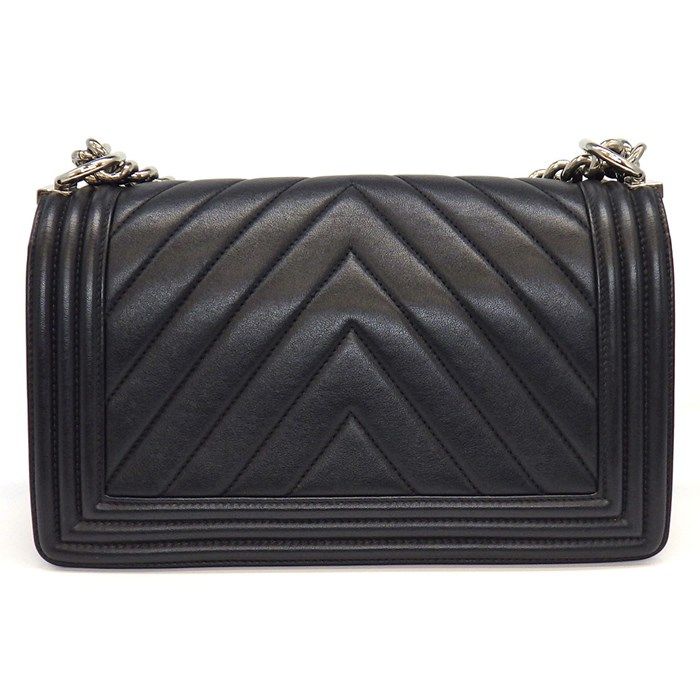 Chanel Boy Bag 25 Chevron Black Grey Lambskin Silver Hardware