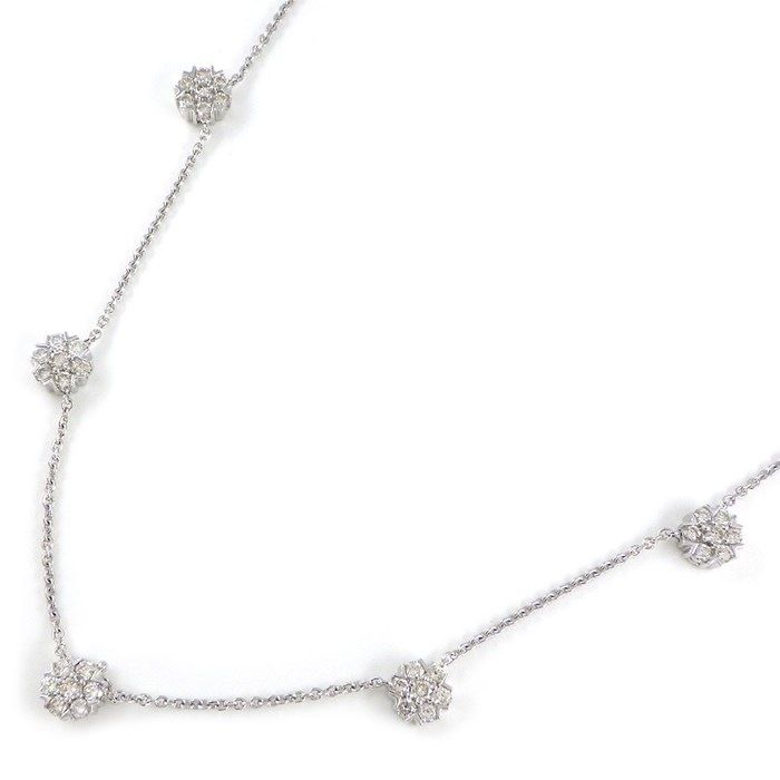 Exquisite 2Way Y-Shape Diamond Flower Necklace in K18 White Gold