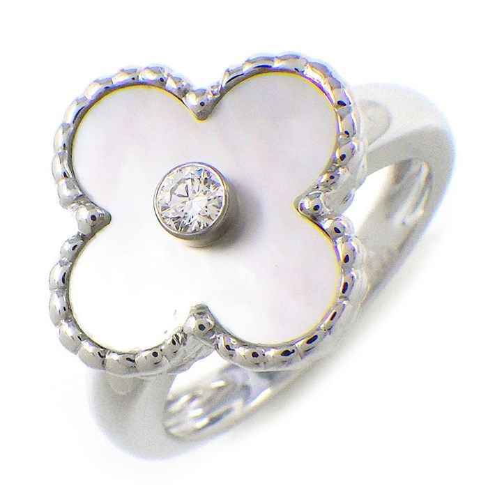Van Cleef & Arpels Vintage Alhambra Ring with Diamond & White Shell