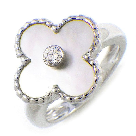 Van Cleef & Arpels Vintage Alhambra Ring with Diamond & White Shell