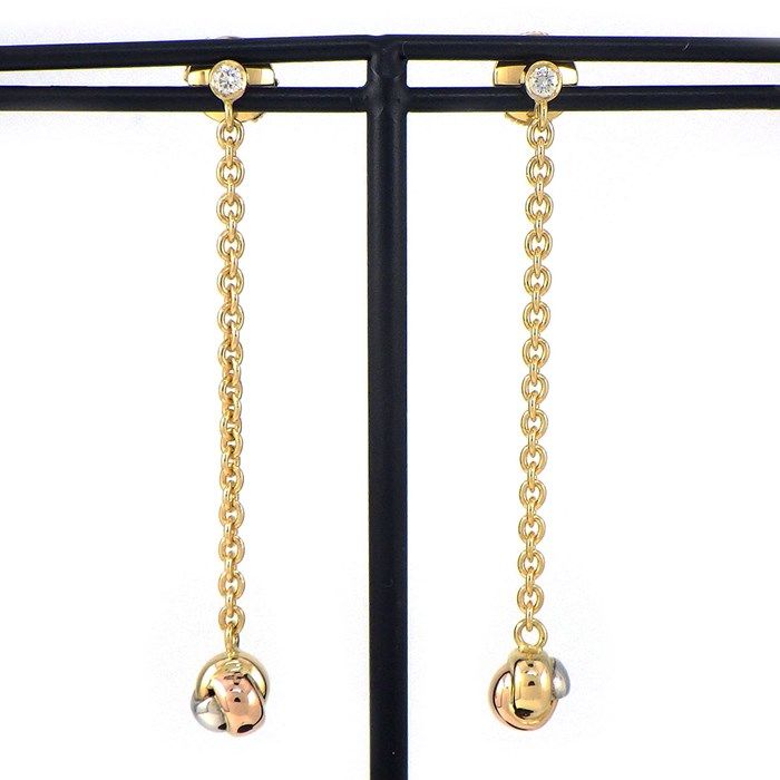 Cartier Panthère Ball Swing Drop Earrings in Tri-Color Gold with Diamonds