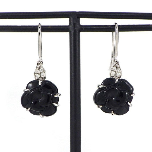 CHANEL Camellia Swing Drop Earrings in Black Agate & Diamond