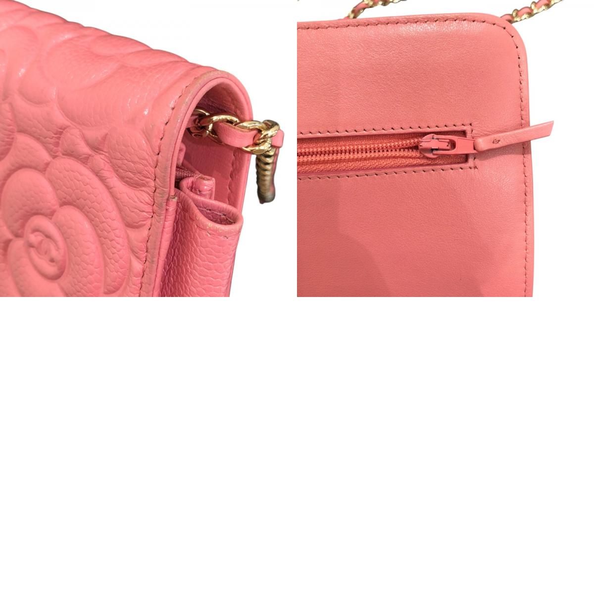 CHANEL Camellia Chain Wallet A82336 in Pink Caviar Skin