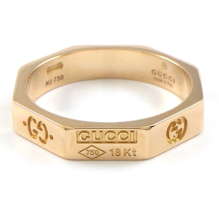 GUCCI Octagonal GG Logo Icon Ring in K18 Pink Gold - Size 9.5