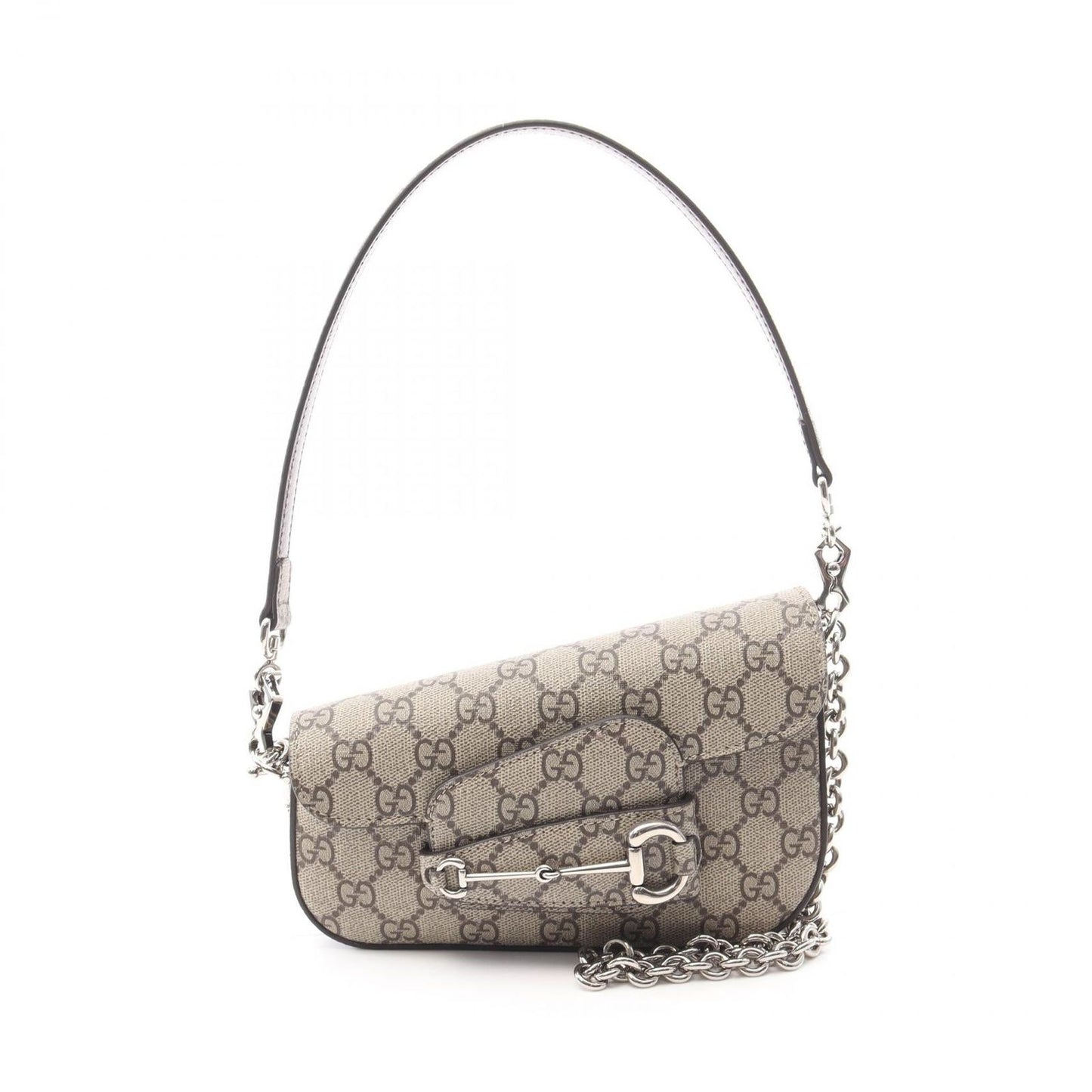 GUCCI Horsebit 1955 GG Supreme Shoulder Bag - Dark Brown/Beige