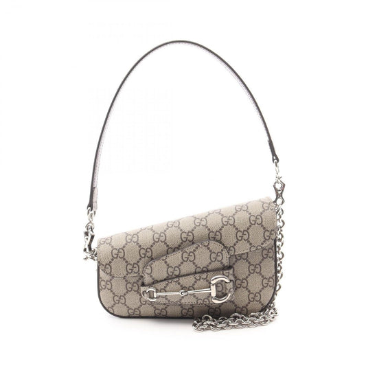 GUCCI Horsebit 1955 GG Supreme Shoulder Bag - Dark Brown/Beige