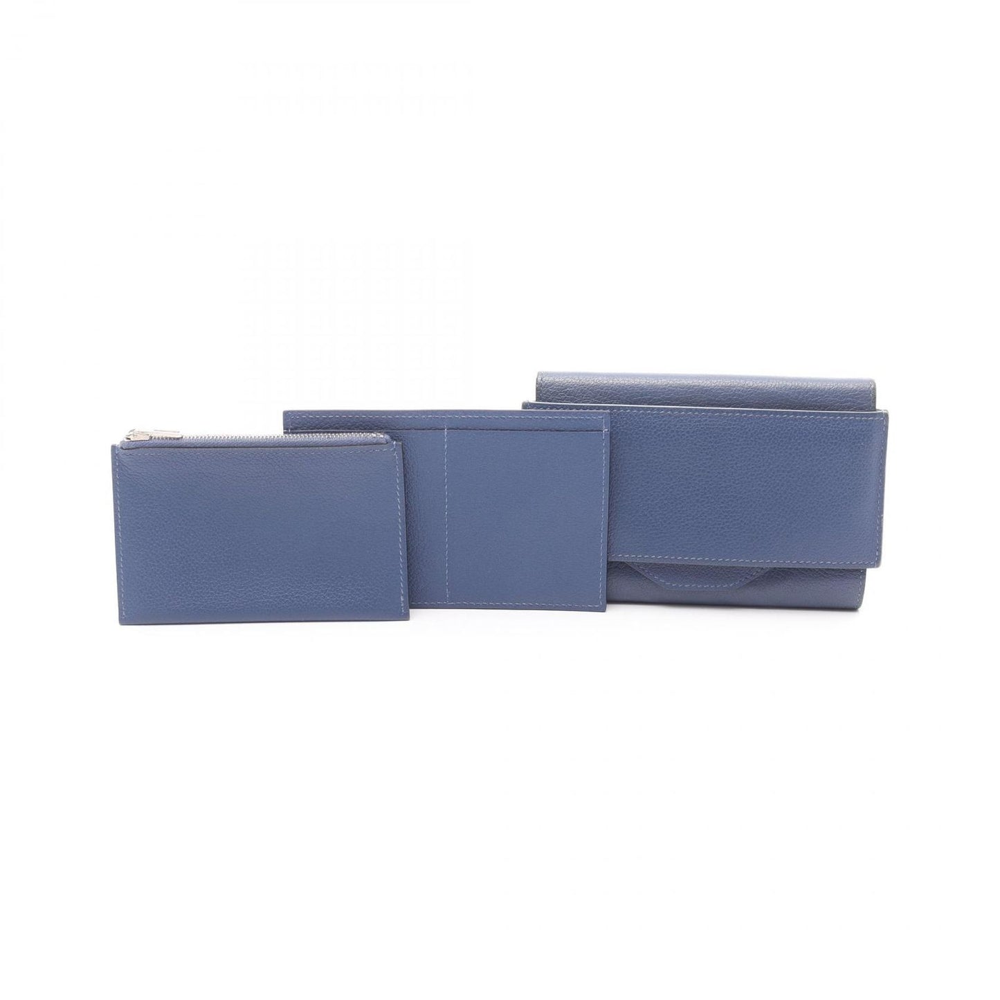 HERMES Passant Compact Wallet in Blue Evercalf Leather