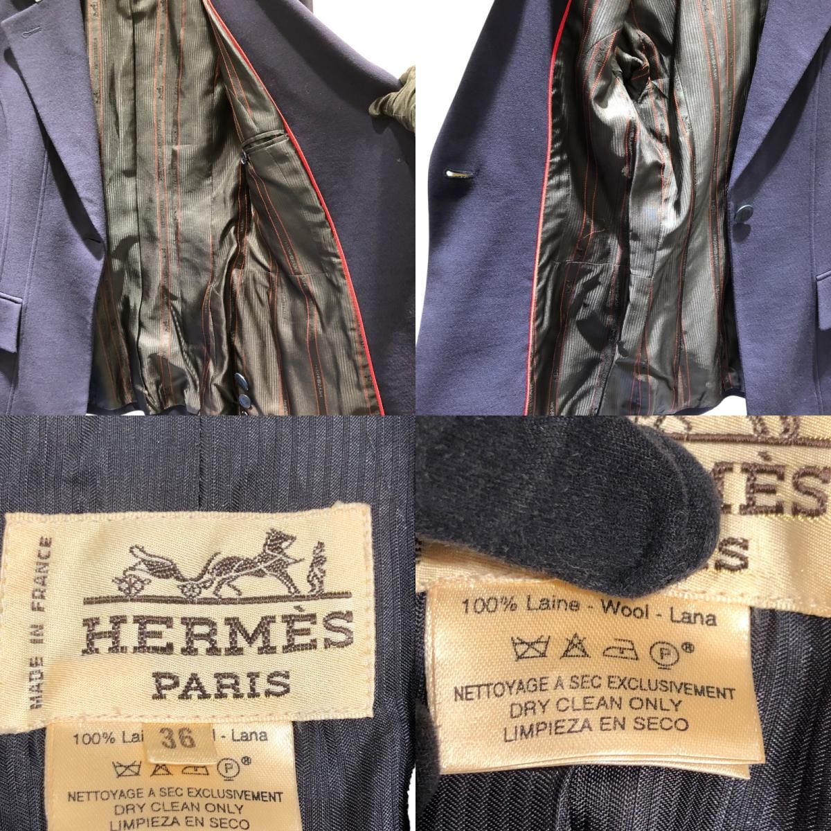 HERMES Velvet Collar Wool Jacket in Navy - Women's Tailored Elegance