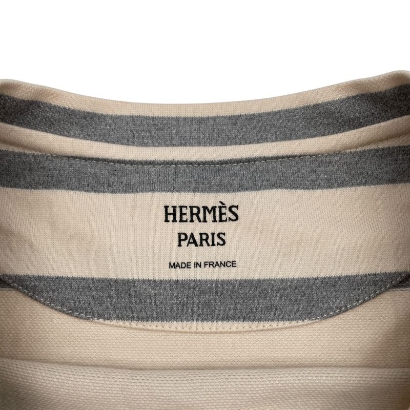 HERMES Ivory Cotton Striped Print T-Shirt for Women