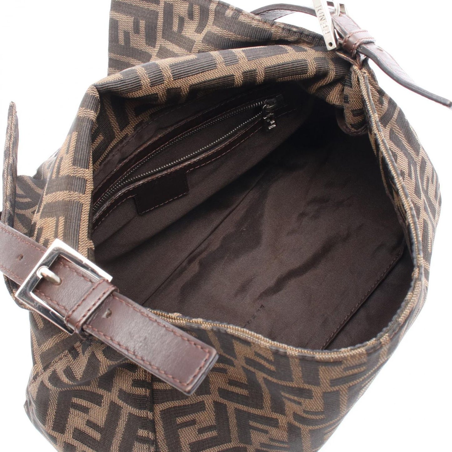 Fendi Mamma Baguette Zucca Shoulder Bag - Black/Khaki Canvas & Leather