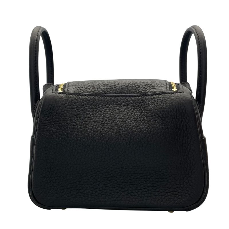 HERMES Lindy Mini Black Togo Leather Shoulder Bag with Gold Hardware