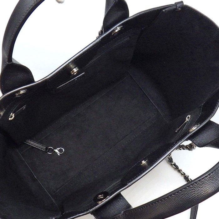 CHANEL Deauville MM Studded Handbag in Black Grained Calfskin