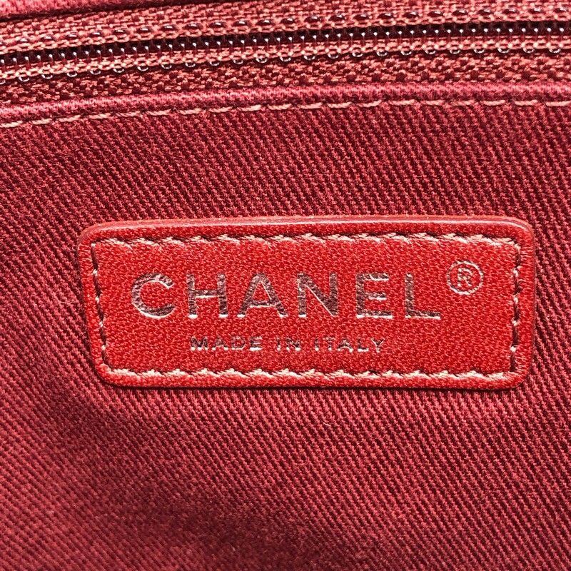 CHANEL Deauville MM Tote Bag in Red Canvas with Silver Hardware