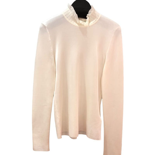 HERMES Ivory Silk Knit Sweater with Unique Neck Design