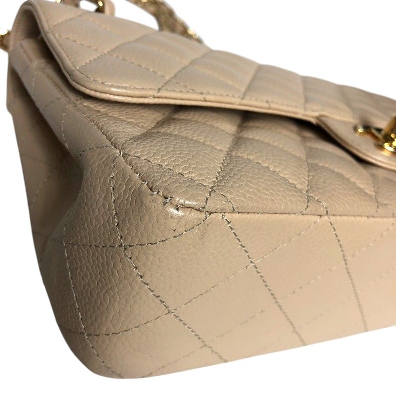 CHANEL Matelassé 25 Beige Caviar Skin Shoulder Bag with Gold Hardware