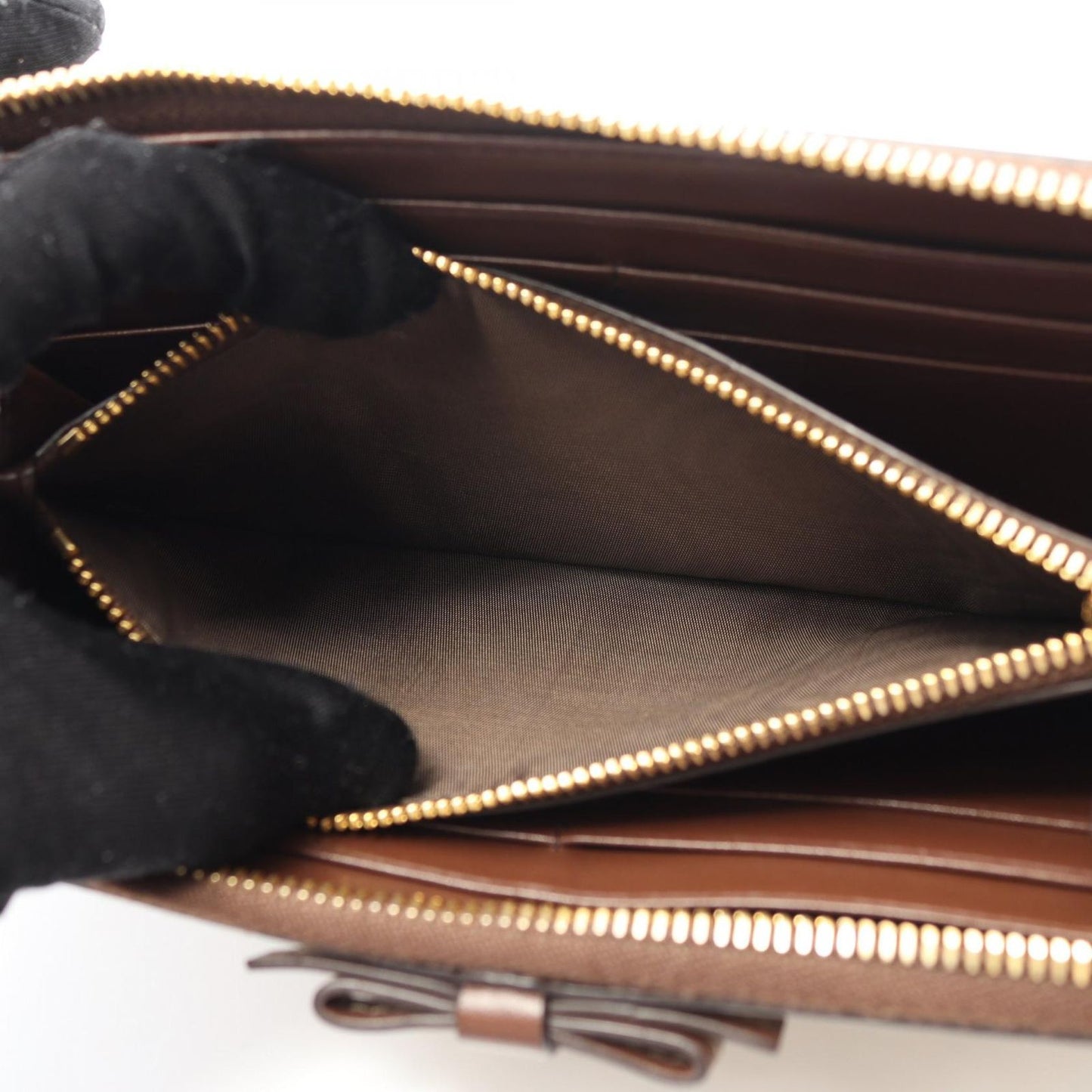 PRADA Logo Jacquard Round Long Wallet in Beige/Dark Brown