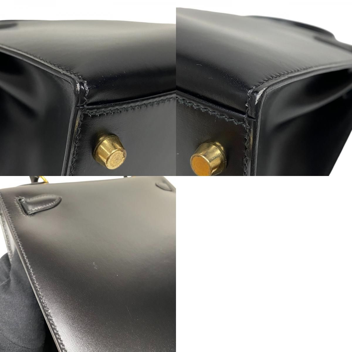HERMES Kelly 28 Black Box Calf Handbag with Gold Hardware