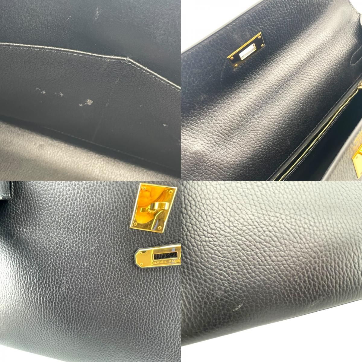 HERMES Kelly 32 Black Ardennes Handbag with Gold Hardware