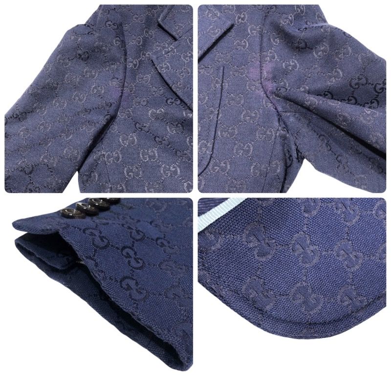 GUCCI GG Pattern Cotton Blend Formal Jacket - Navy - Size 44