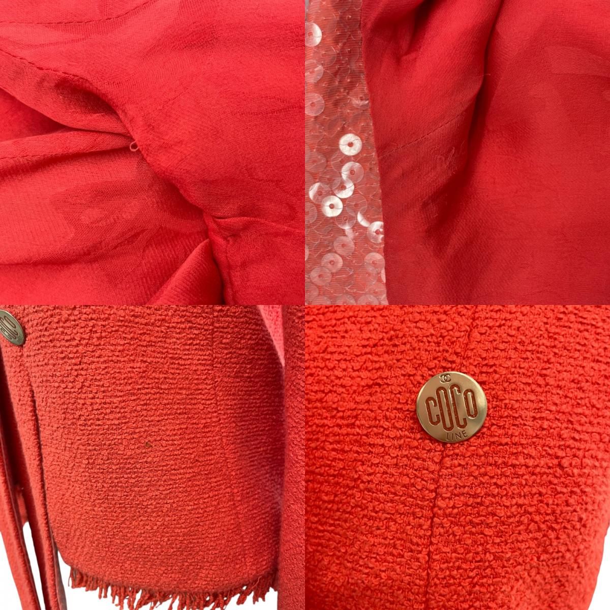 CHANEL Orange Sequin-Trimmed Tweed Jacket - Size 38