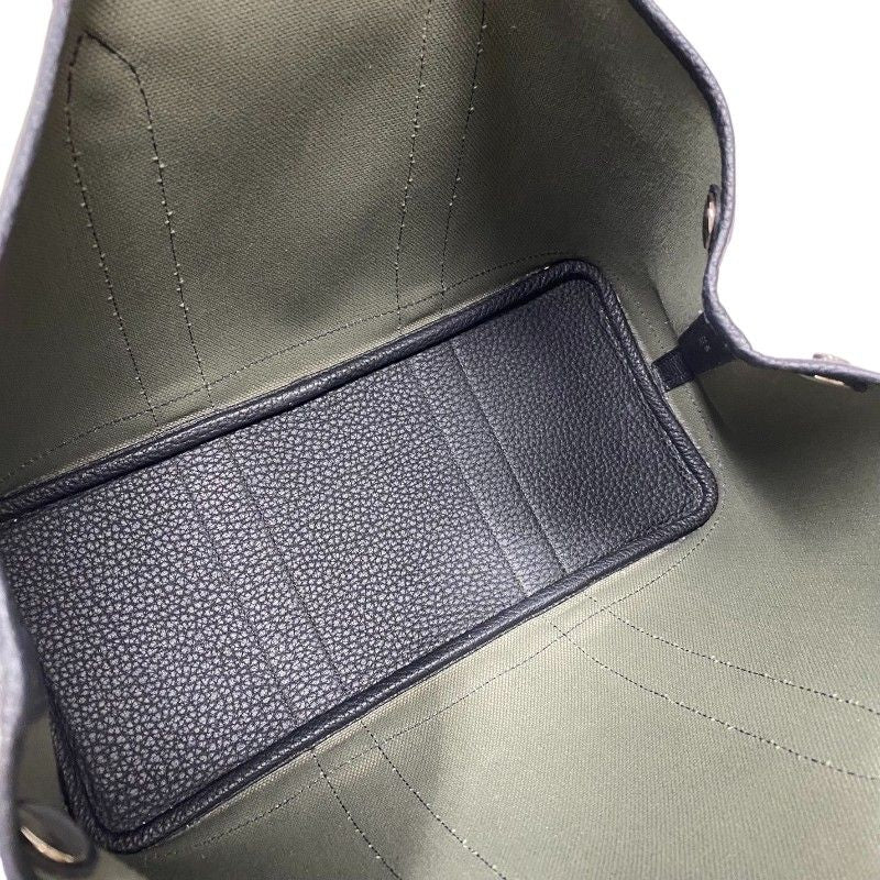 HERMES Garden Party TPM Tote Bag in Khaki & Black with Silver Hardware