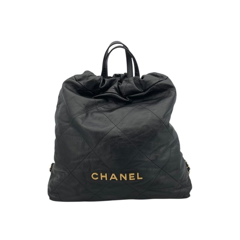 CHANEL 22 Large Backpack in Black Calfskin with Gold Hardware