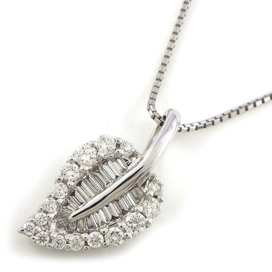 Elegant Leaf Motif Diamond Necklace in K18 White Gold - 0.53ct