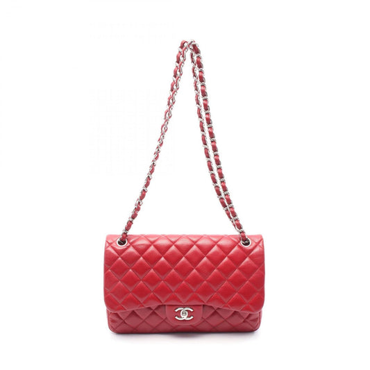 CHANEL Classic De Camellia 30 Large W Flap Shoulder Bag - Red Caviar