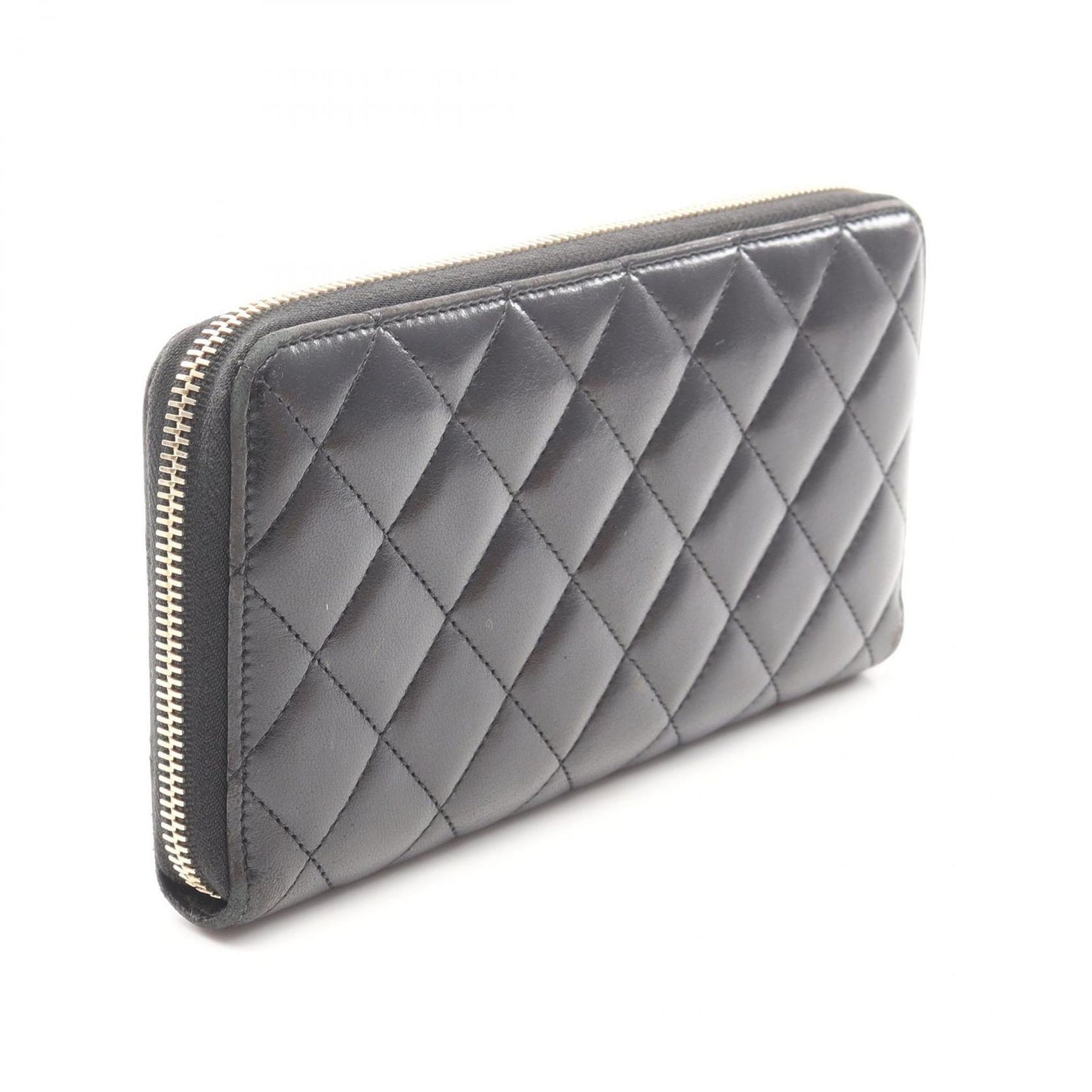 CHANEL Matelassé Round Long Wallet in Black Lambskin