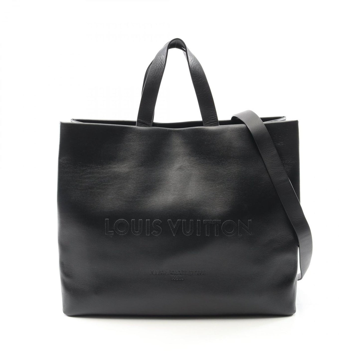 Louis Vuitton Noir Leather Shopper Tote MM - Timeless Elegance