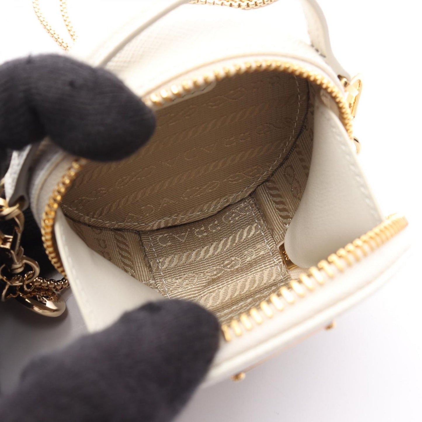 PRADA Saffiano Triangle Mini Pouch Shoulder Bag - White