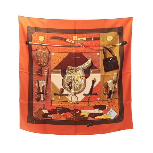 HERMES TOUT CUIR Silk Scarf in Brown & Orange - Exquisite Craftsmanship