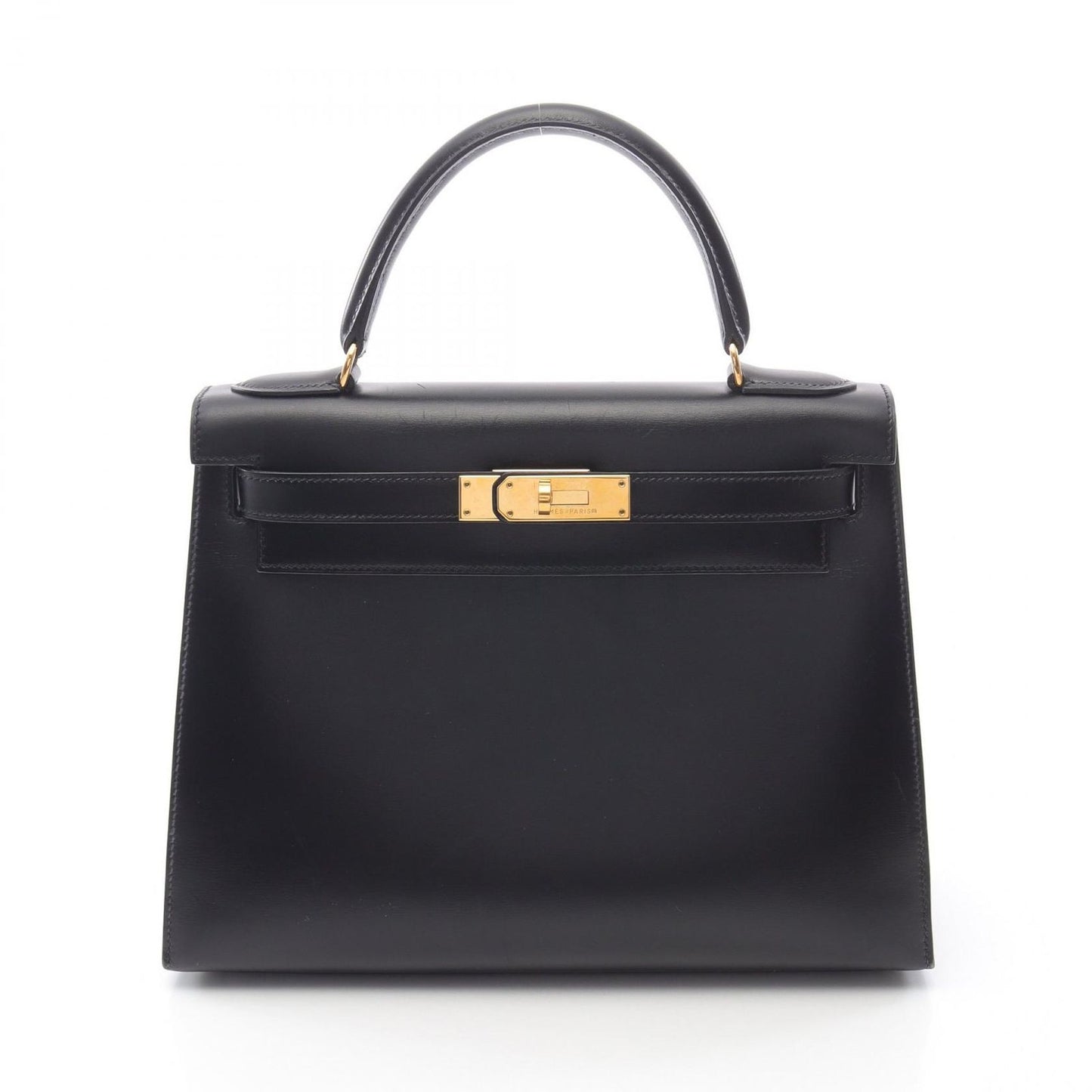 HERMES Kelly 28 Handbag in Black Box Calf Leather