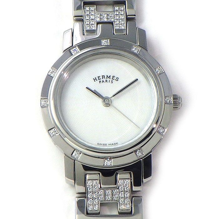 HERMES Clipper Nacre CL4.230 Diamond Bezel Quartz Watch