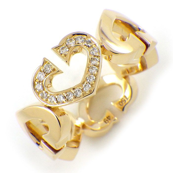 Cartier C Heart Ring with Diamonds in 18K Yellow Gold - Size 9