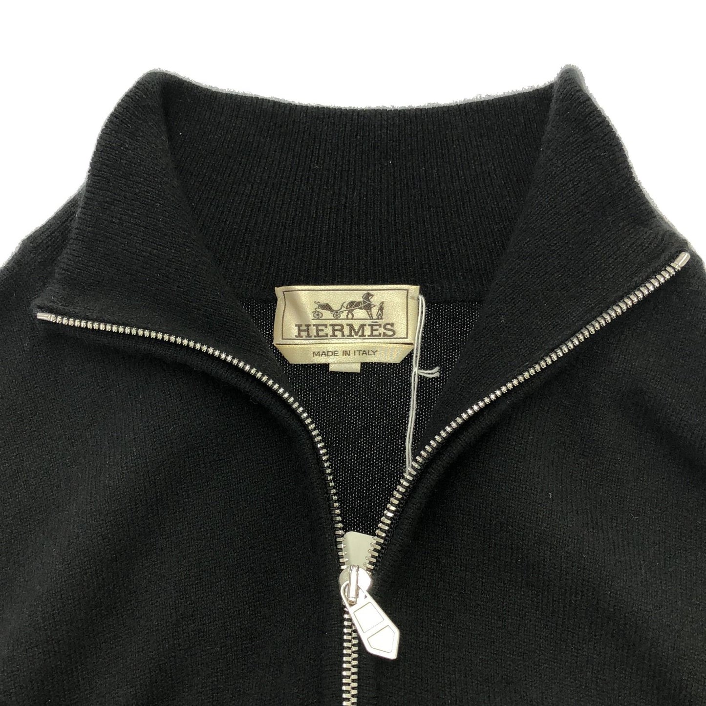 HERMES Black Cashmere Half-Zip Knit Sweater - Size S