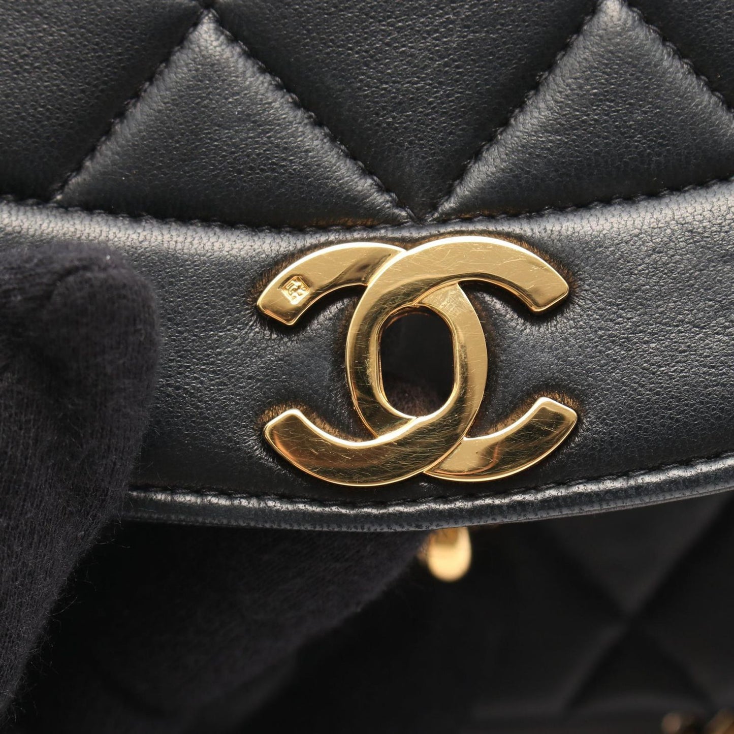 CHANEL Matelassé Diana Flap Shoulder Bag in Black Lambskin