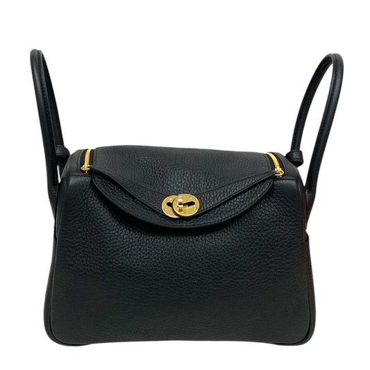 HERMES Lindy 26 K刻 Black & Gold Togo Leather Shoulder Bag