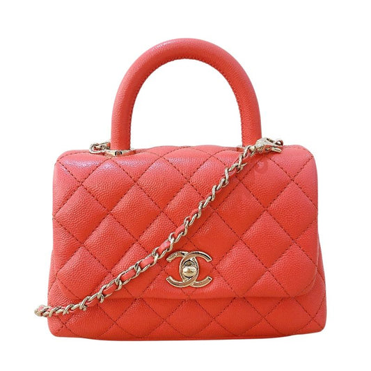 CHANEL Coco Handle XXS AS2215 Orange Caviar Leather Shoulder Bag