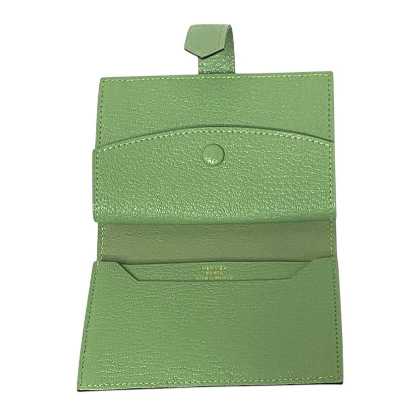 HERMES Mini Bearn Wallet in Cricket Green with Gold Hardware