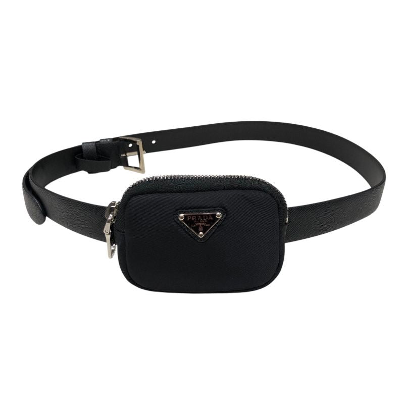 PRADA Saffiano Pouch Belt 34/85 Black & Gold Hardware