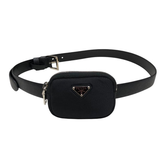 PRADA Saffiano Pouch Belt 34/85 Black & Gold Hardware