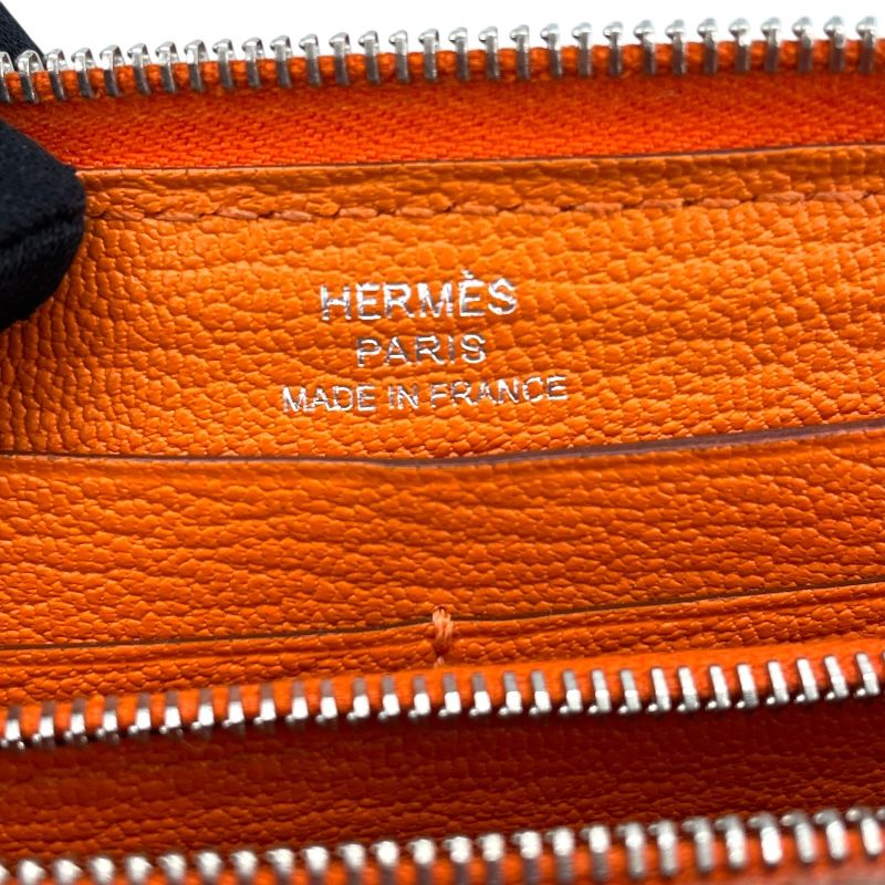 HERMES Azap Long Wallet in Orange & Silver Hardware - Unisex