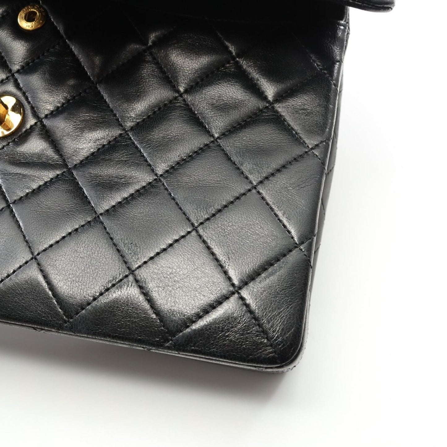 CHANEL Matelassé Double Flap Shoulder Bag in Black Lambskin
