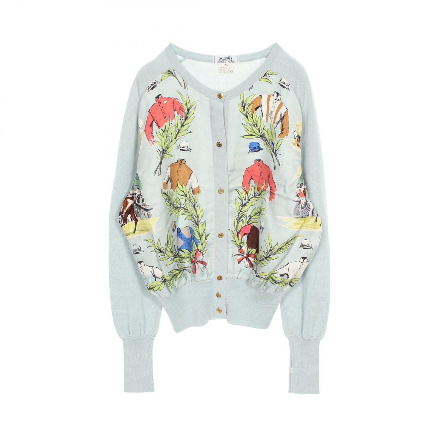 HERMES Silk Cotton Cardigan with Serre Button - Exquisite Blue