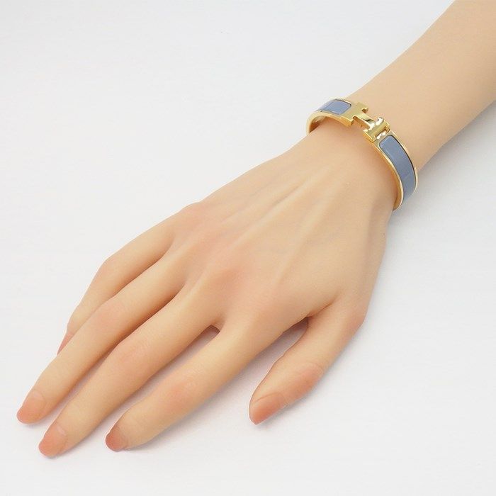 HERMES Click H PM Bracelet in Blue Grey Enamel - Exquisite Craftsmanship
