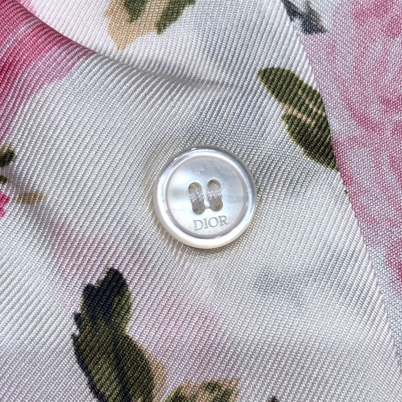 Christian Dior Floral Silk Short Sleeve Shirt - White, Size 39