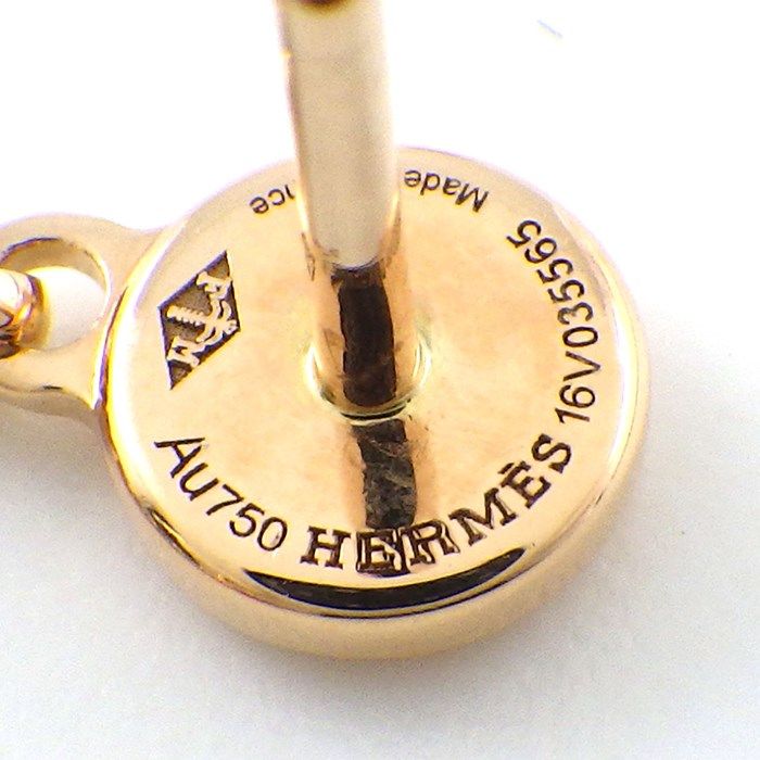 HERMES Gambard Swing Drop Earrings in K18 Pink Gold with Diamonds